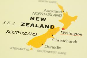 Close up of Wellington, New Zealand on map